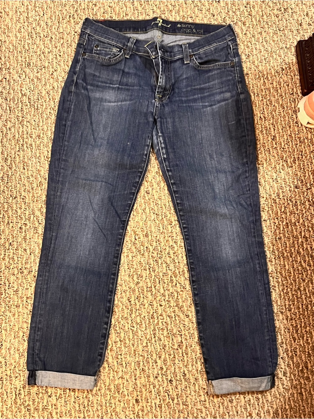 7 For All Mankind Women's Dark Blue Cropped Skinny Jeans